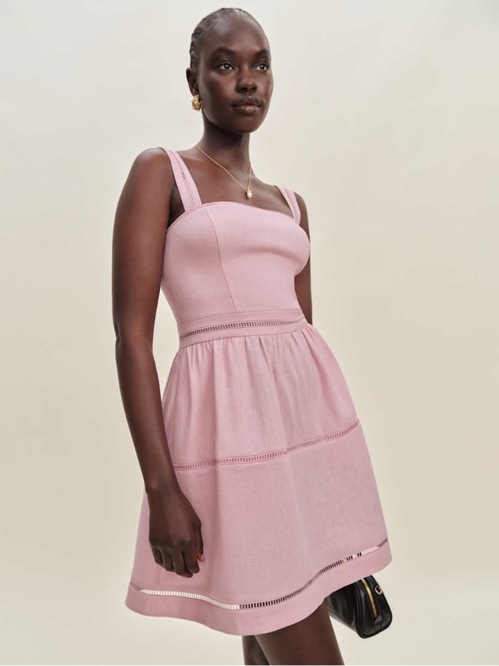 Reformation Everett Mini in Babygirl pink rose linen dress size 8